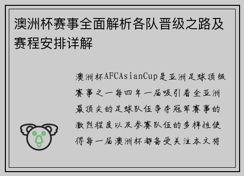 澳洲杯赛事全面解析各队晋级之路及赛程安排详解